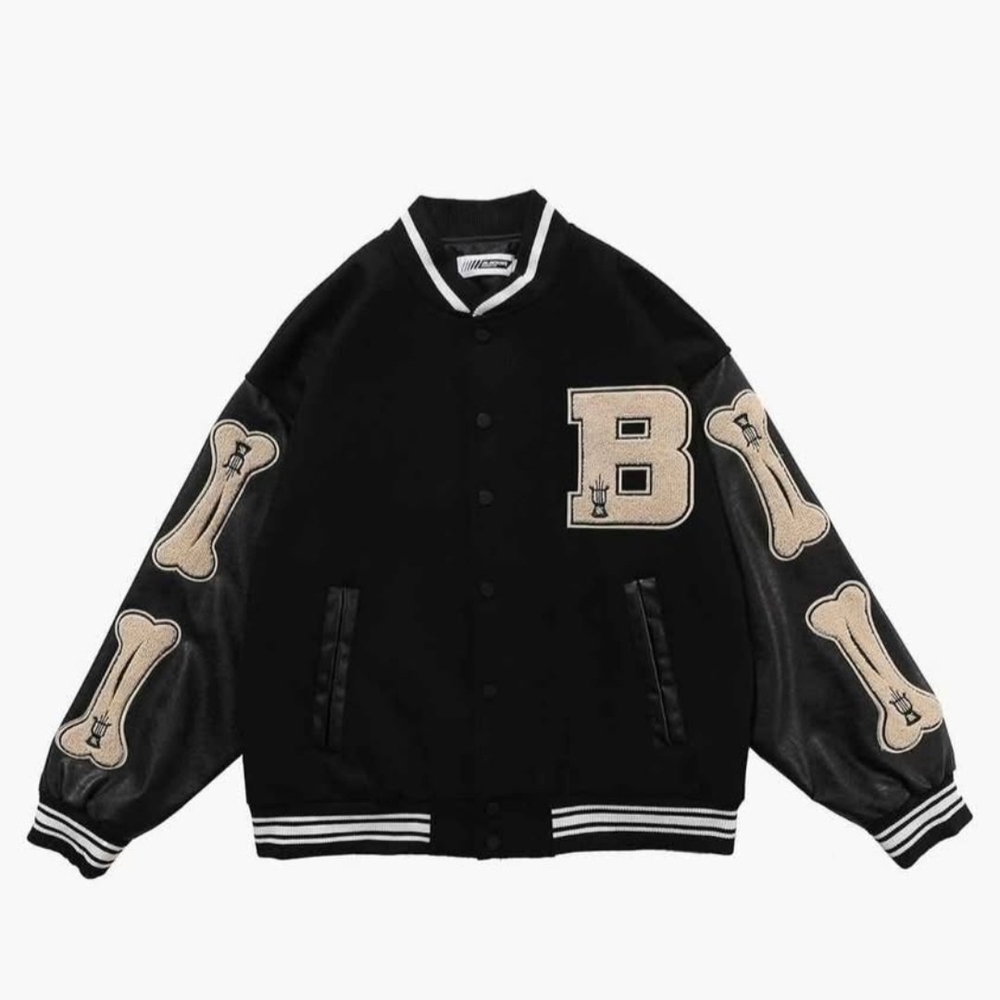 Aelfric Eden Black and Tan Bone Patch Varsity Baseball Bomber Jacket